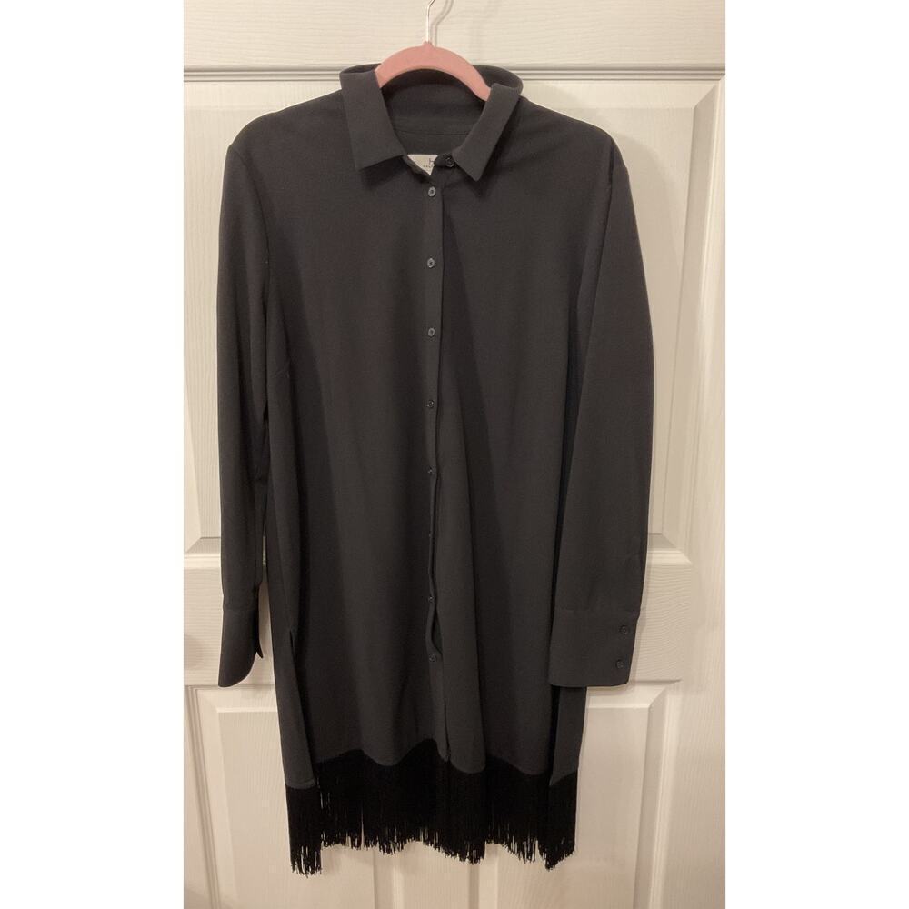 H by Halston Women's Black Fringe Button Down Tunic, L - Picture 4 of 12